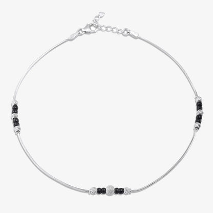 Black Beads Thin Silver Chain Anklet - Tweov Jewels