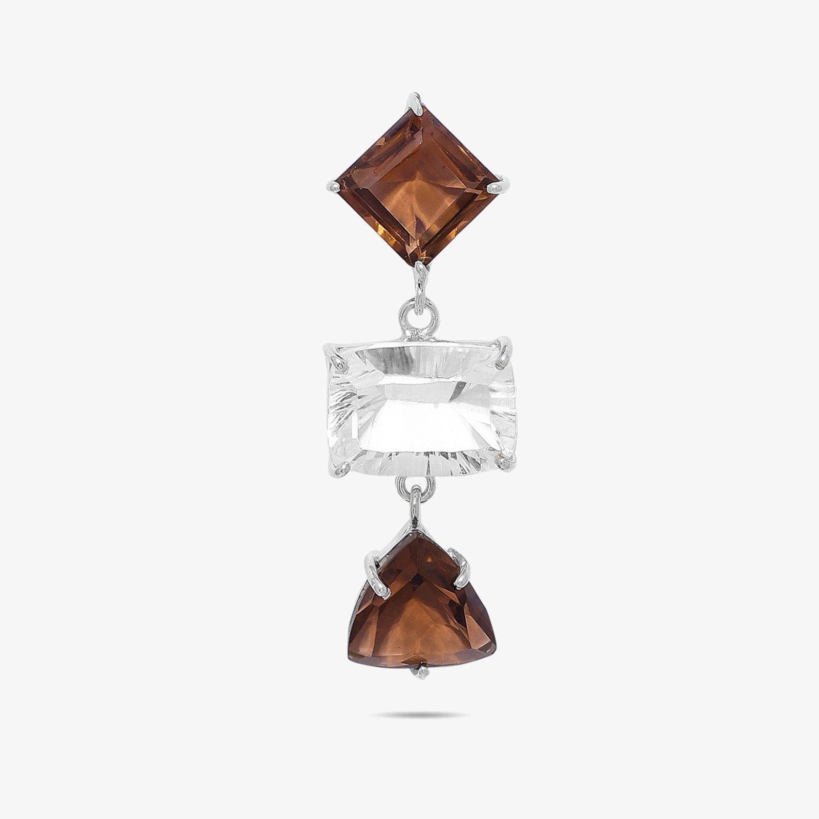 Multicut Brown AD Stone Silver Earrings