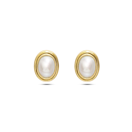 Pure Silver Earrings - Gleaming Gold-Plated Pearl Stud