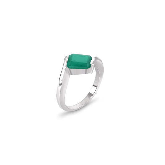 Pure Silver Ring - Plain Slim Model With Green Onyx - Tweov Jewels