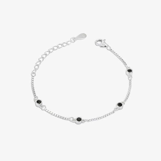 Silver Black Stone Box Chain Bracelet