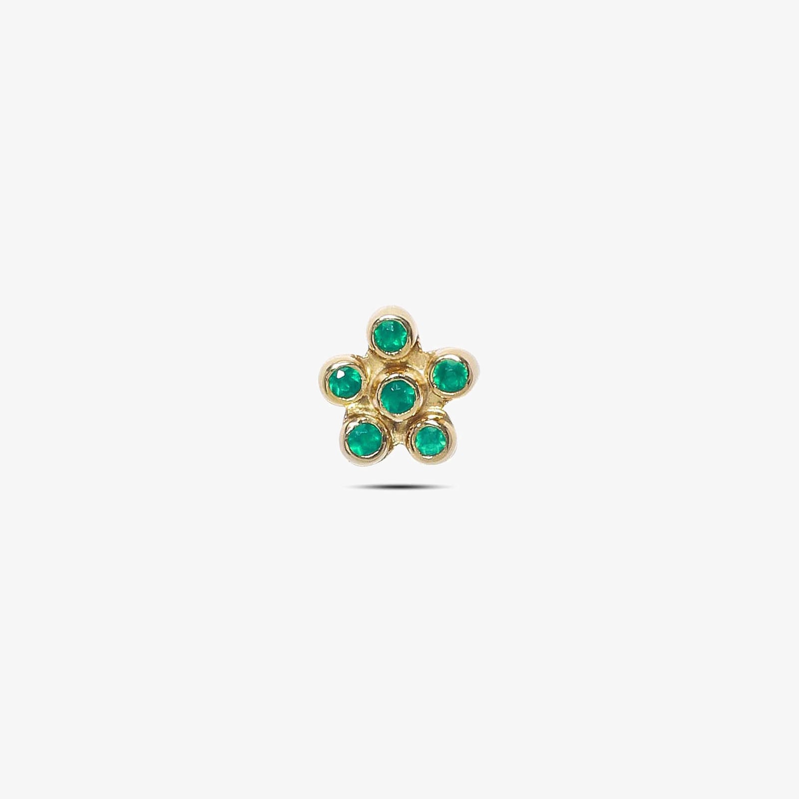 Gold-Plated Floral Design Green Stone Silver Stud Earring