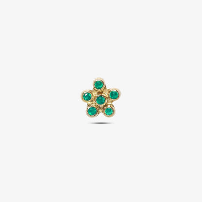 Gold-Plated Floral Design Green Stone Silver Stud Earring