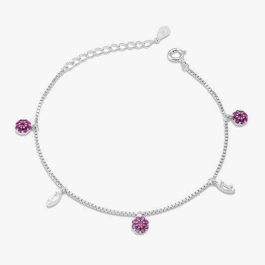 Silver Pink Floral Leaf Bracelet - Tweov Jewels