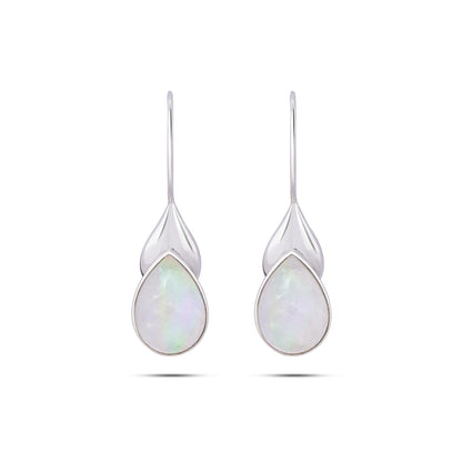 Pure Silver Earrings - Teardrop White Pearl Hoop Earrings - Tweov Jewels