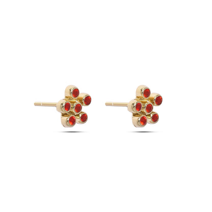 Gold Plated Red CZ Studded Silver Stud - Tweov Jewels