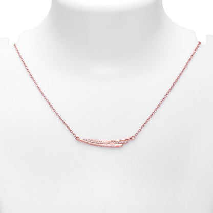 Rose Gold Plated CZ Silver Bar Necklace - Tweov Jewels