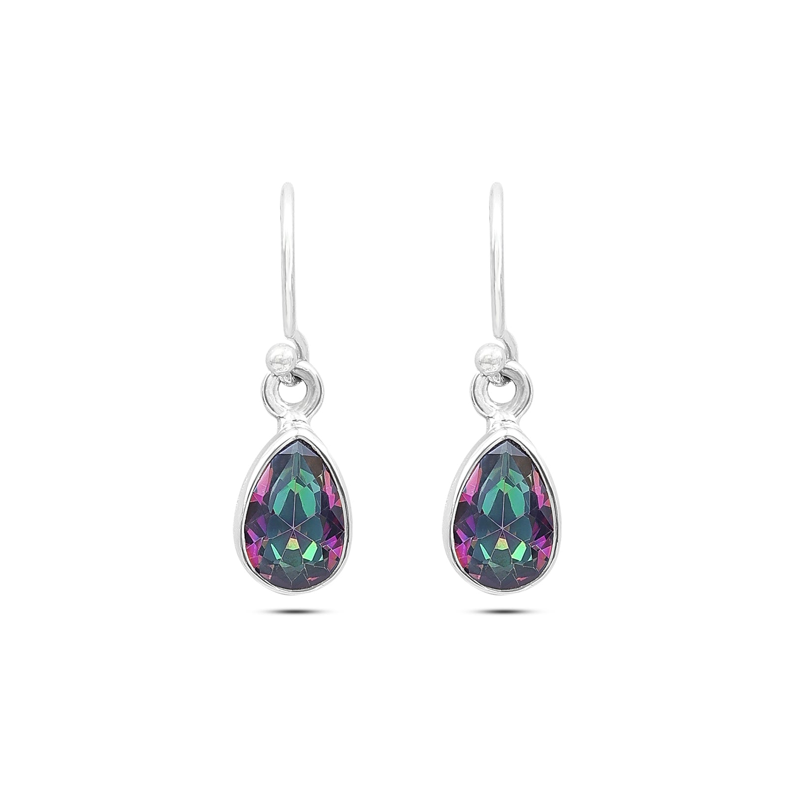 Pure Silver Earrings - Dazzling Dewdrop in Rainbow Topaz - Tweov Jewels