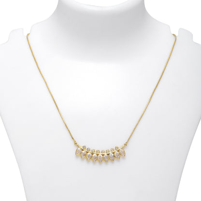 Pure Silver Necklace - A string of Golden CZ Leaves - Tweov Jewels