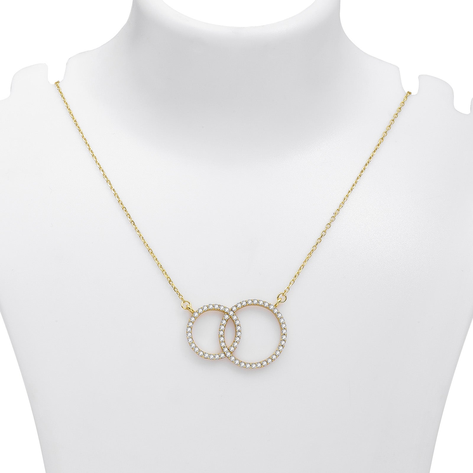 Pure Silver Necklace - Dual Ring Design With CZ Stones - Tweov Jewels