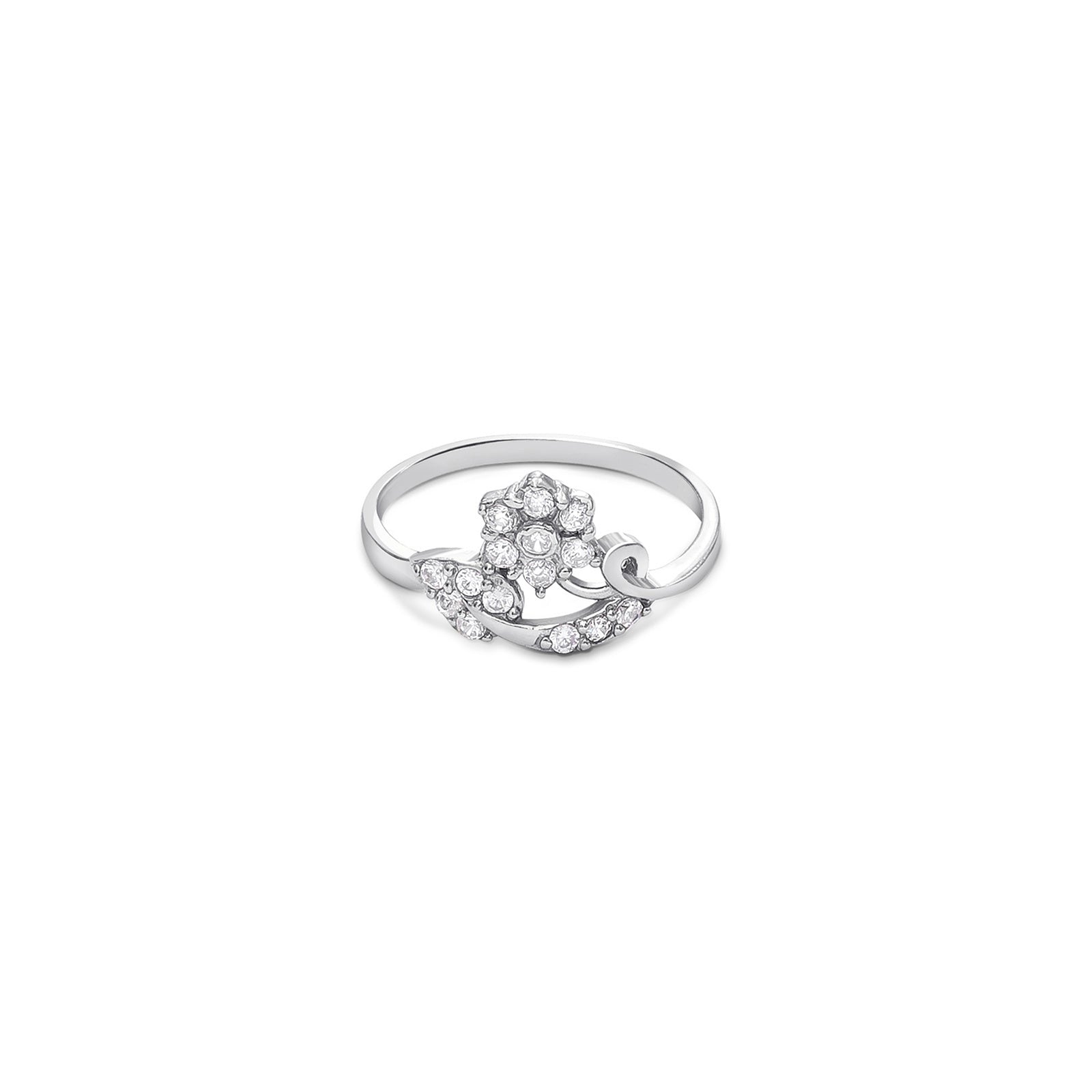 925 Sterling Silver Cz studded floral leaf ring
