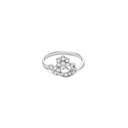 925 Sterling Silver Cz studded floral leaf ring
