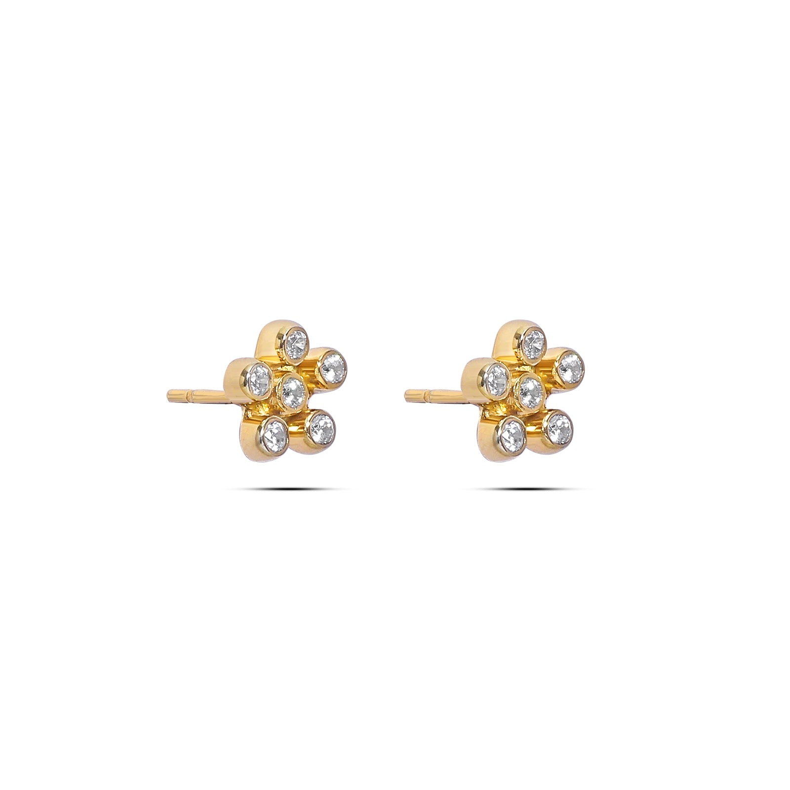 Gold Plated CZ Floral Design Silver Stud - Tweov Jewels