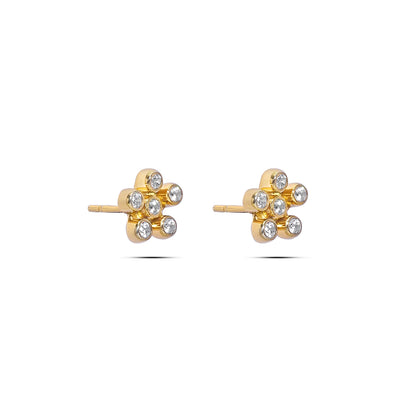 Gold Plated CZ Floral Design Silver Stud - Tweov Jewels