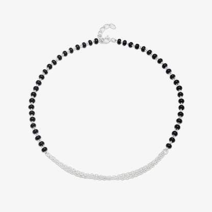 Black Beads Layered Chain Silver Anklet - Tweov Jewels
