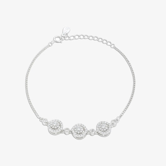 Triple Floral Silver Chain Bracelet