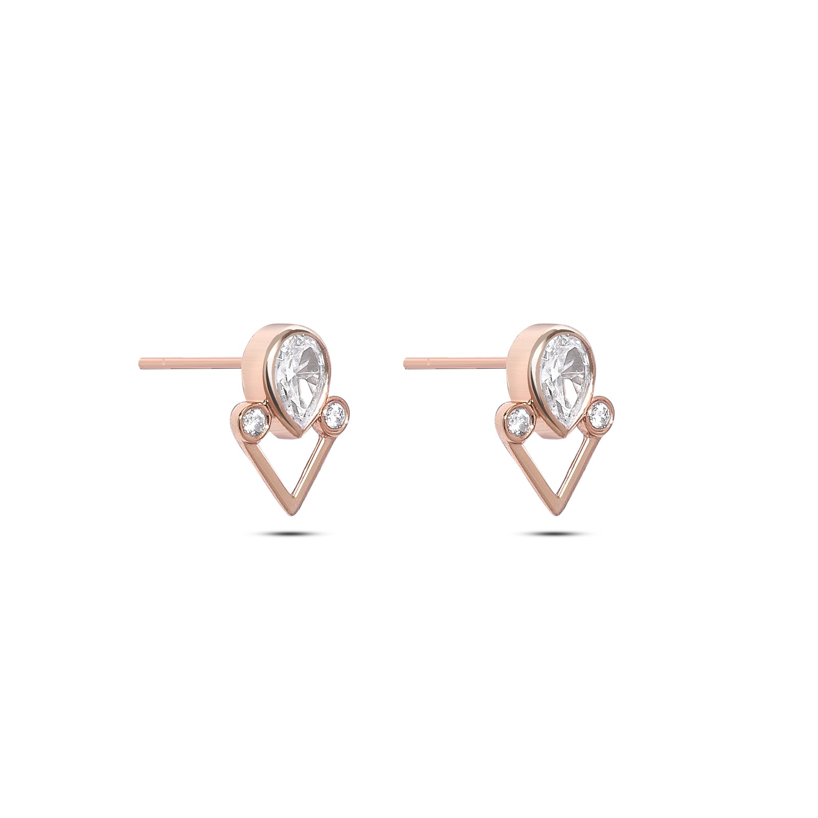 Pure Silver Earrings - Rose Gold Dewdrop-in-Heart - Tweov Jewels
