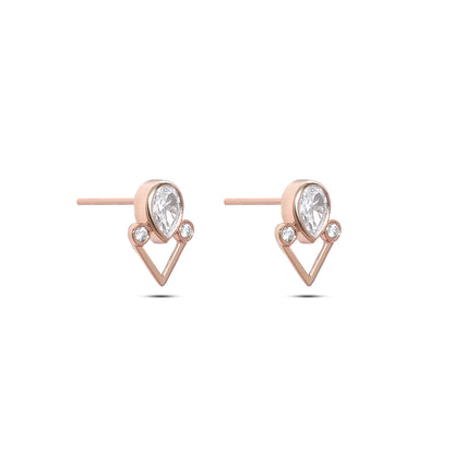 Pure Silver Earrings - Rose Gold Dewdrop-in-Heart - Tweov Jewels