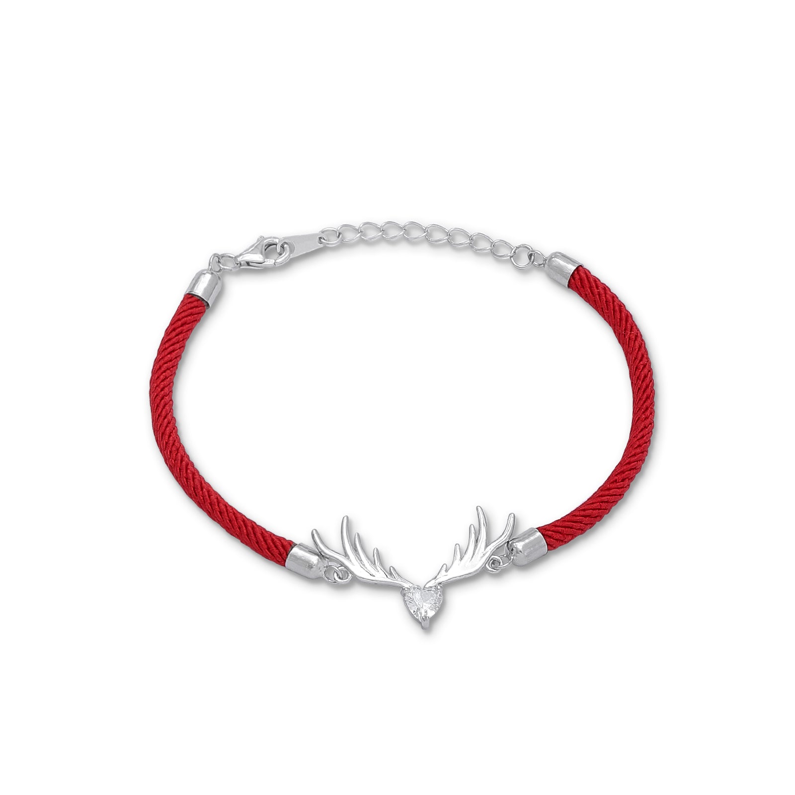 925 Sterling Silver Deer Heart With Red Thread Bracelet - Tweov Jewels
