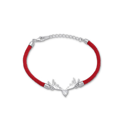 925 Sterling Silver Deer Heart With Red Thread Bracelet - Tweov Jewels