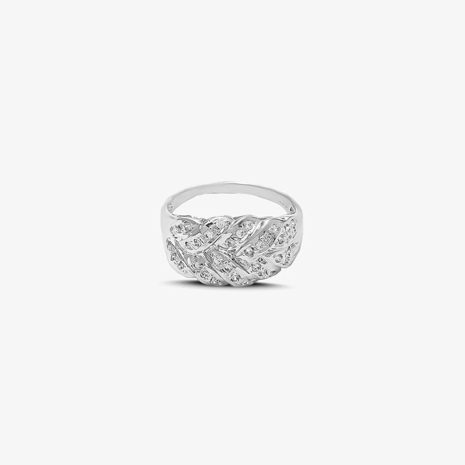 Cubic Zirconia Leaf Silver Ring