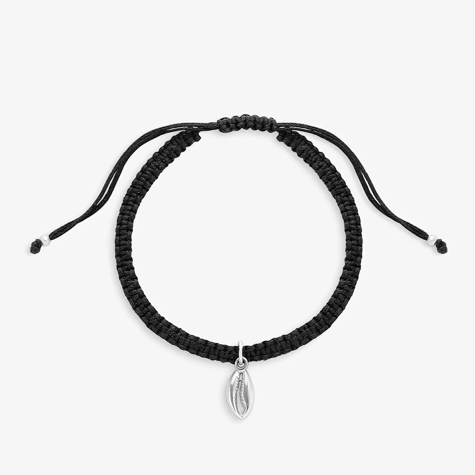 Silver Cowrie Shell Black Thread Anklet