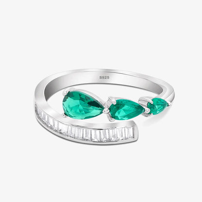 Green Stone Studded Spiral Silver Ring