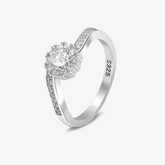 Cubic Zirconia Floral Women Silver Ring