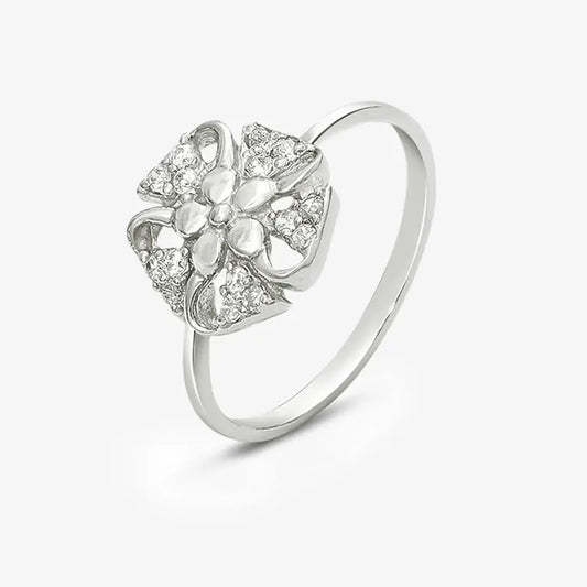 Trendy Floral CZ Silver Ring