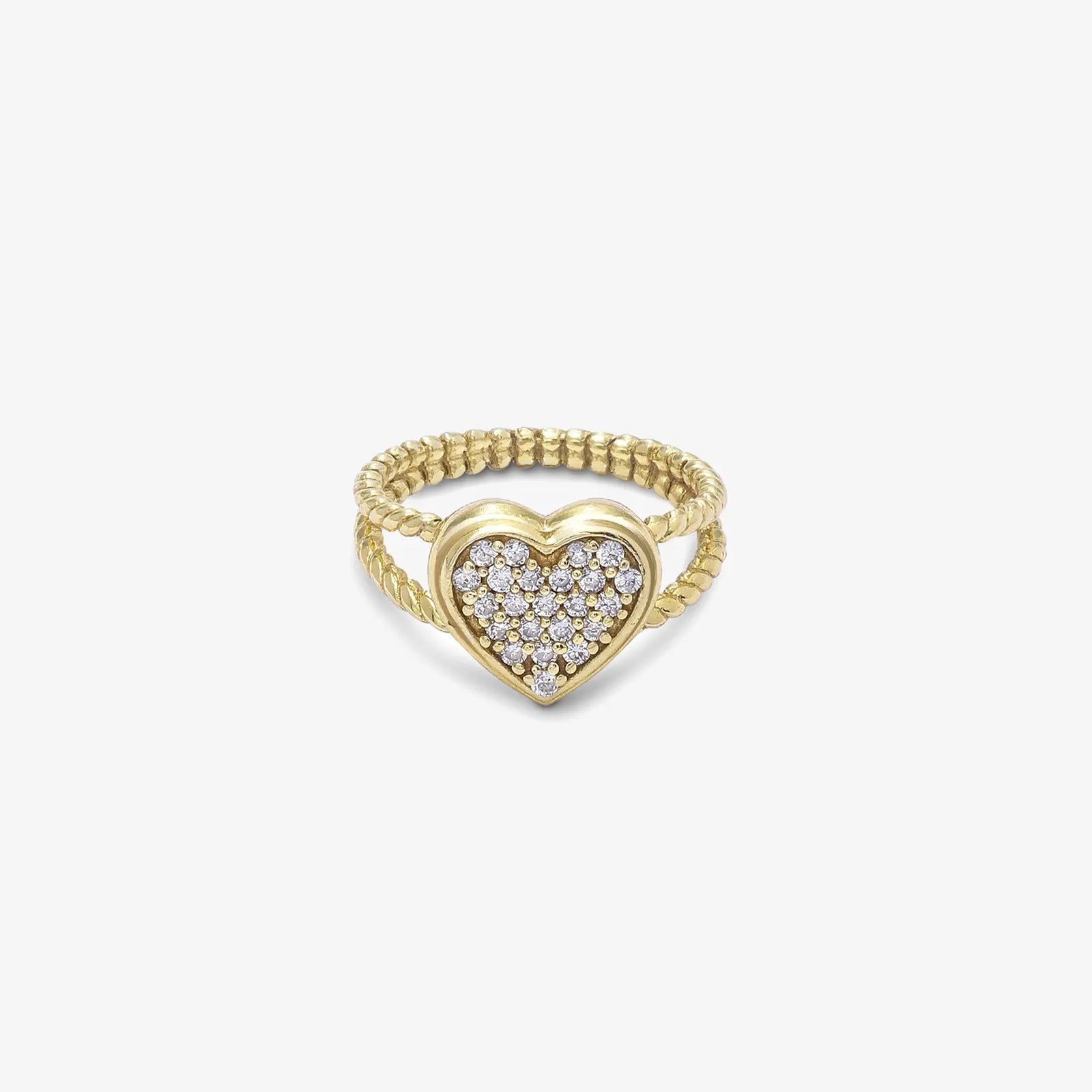 Golden Zircon Heart Silver Ring