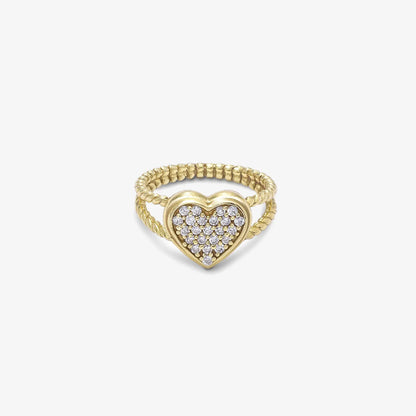 Golden Zircon Heart Silver Ring