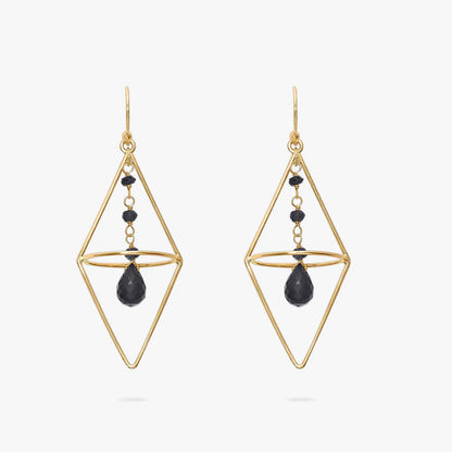 Pure Silver Earrings - Nested Gold Onyx Danglers