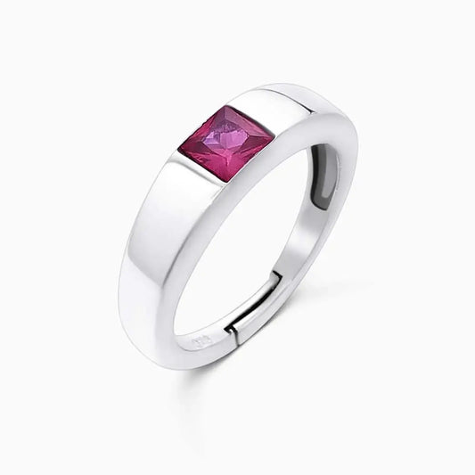 Silver Pink Ruby Stone Finger Band Ring