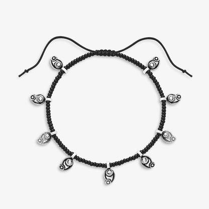 Mango Design Silver Black Thread Anklet