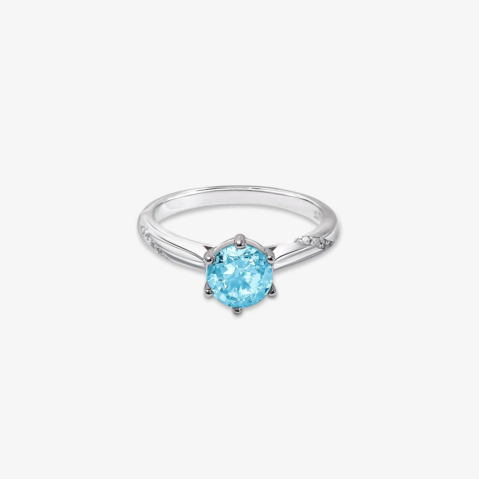 Blue Round Cut Solitaire Diamond Silver Ring