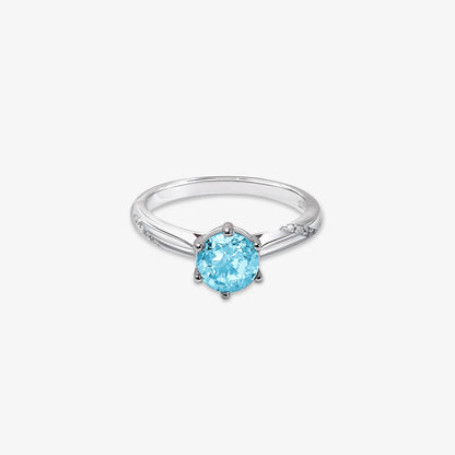 Blue Round Cut Solitaire Diamond Silver Ring