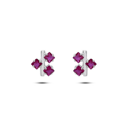 Pure Silver Earrings - Triple Pink Ruby Blossom - Tweov Jewels