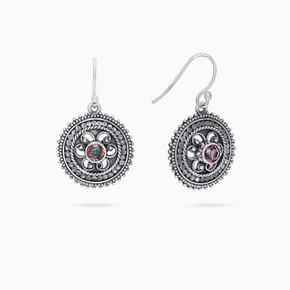 Pure Silver Earrings - Oxidised Hook With Rainbow CZ - Tweov Jewels
