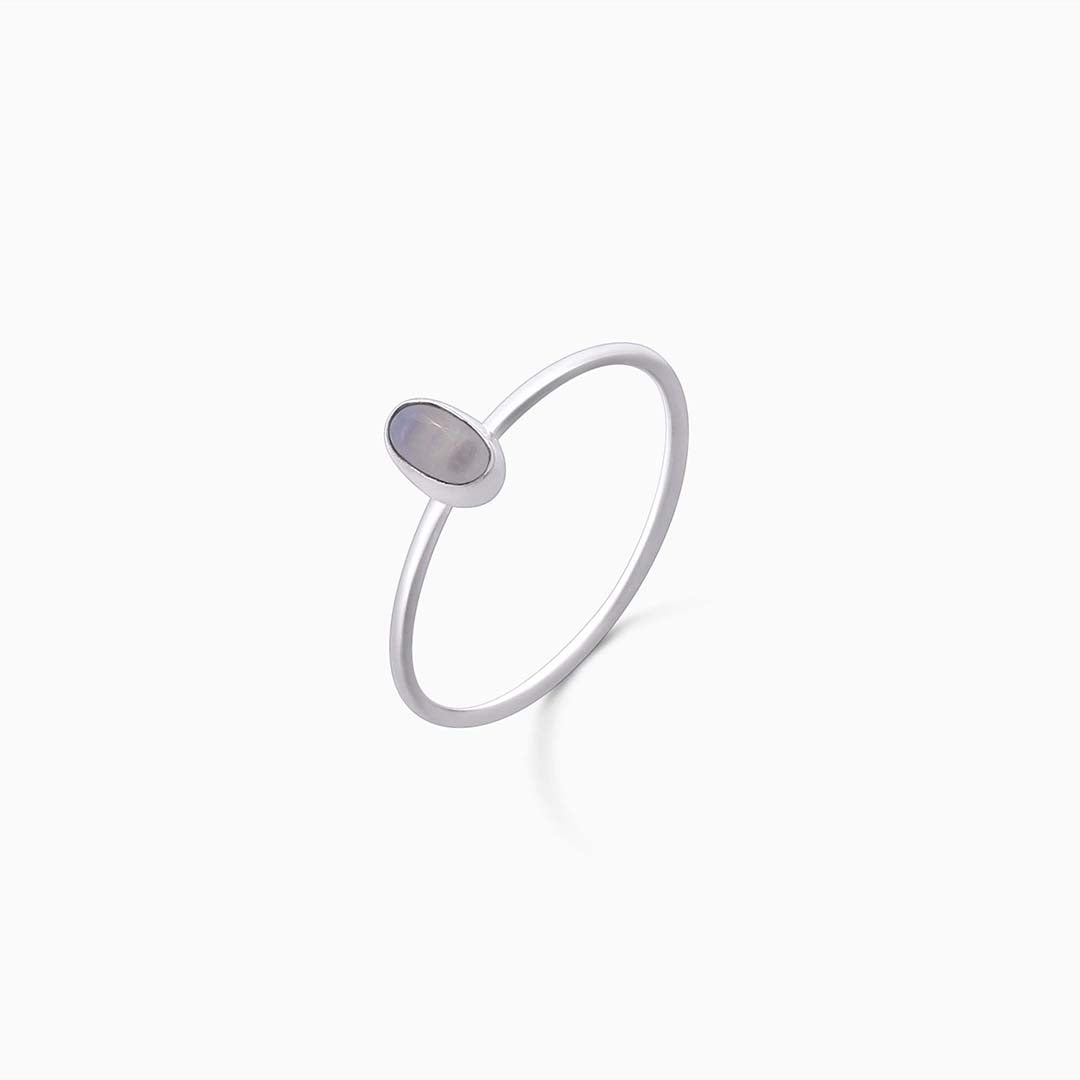 Pure Silver Ring - Simple Moon Stone Slim Fit - Tweov Jewels