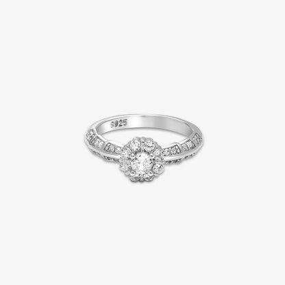 Floral CZ Ring for Women – 925 Sterling Silver Rhodium-Plated