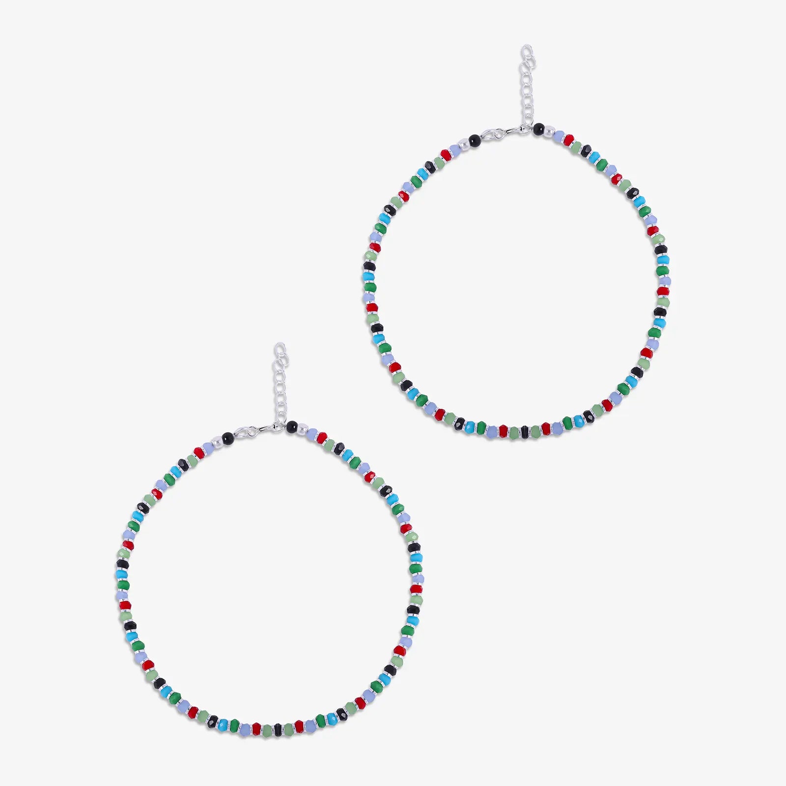 Multicolor Crystal Beads Silver Anklet