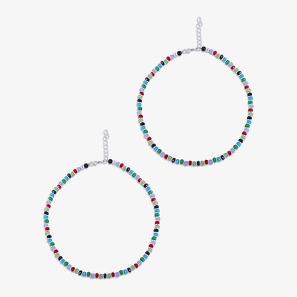 Multicolor Crystal Beads Silver Anklet