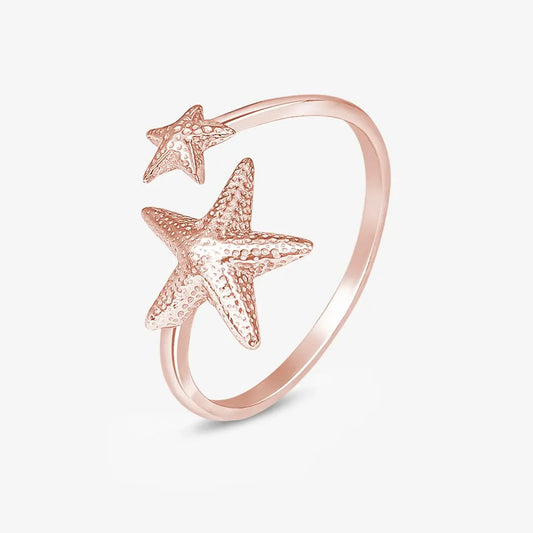 Rose Gold Double Star Silver Ring