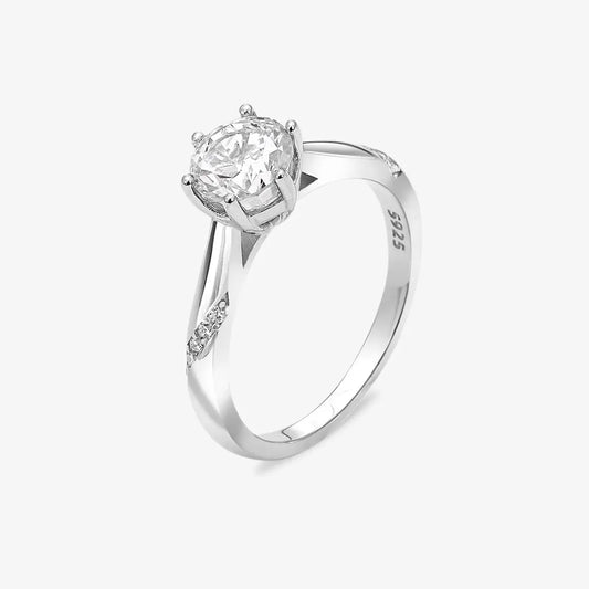 Round Solitaire Diamond Silver Ring