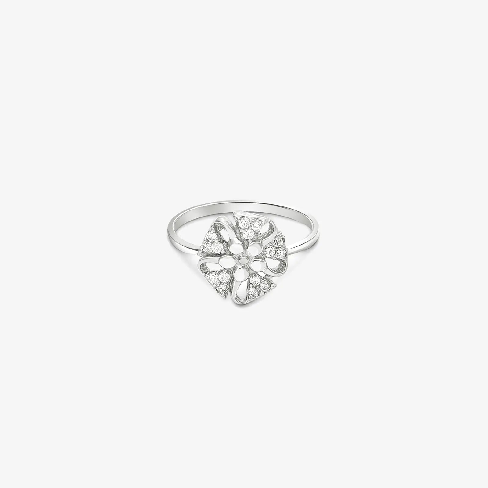 Trendy Floral CZ Silver Ring