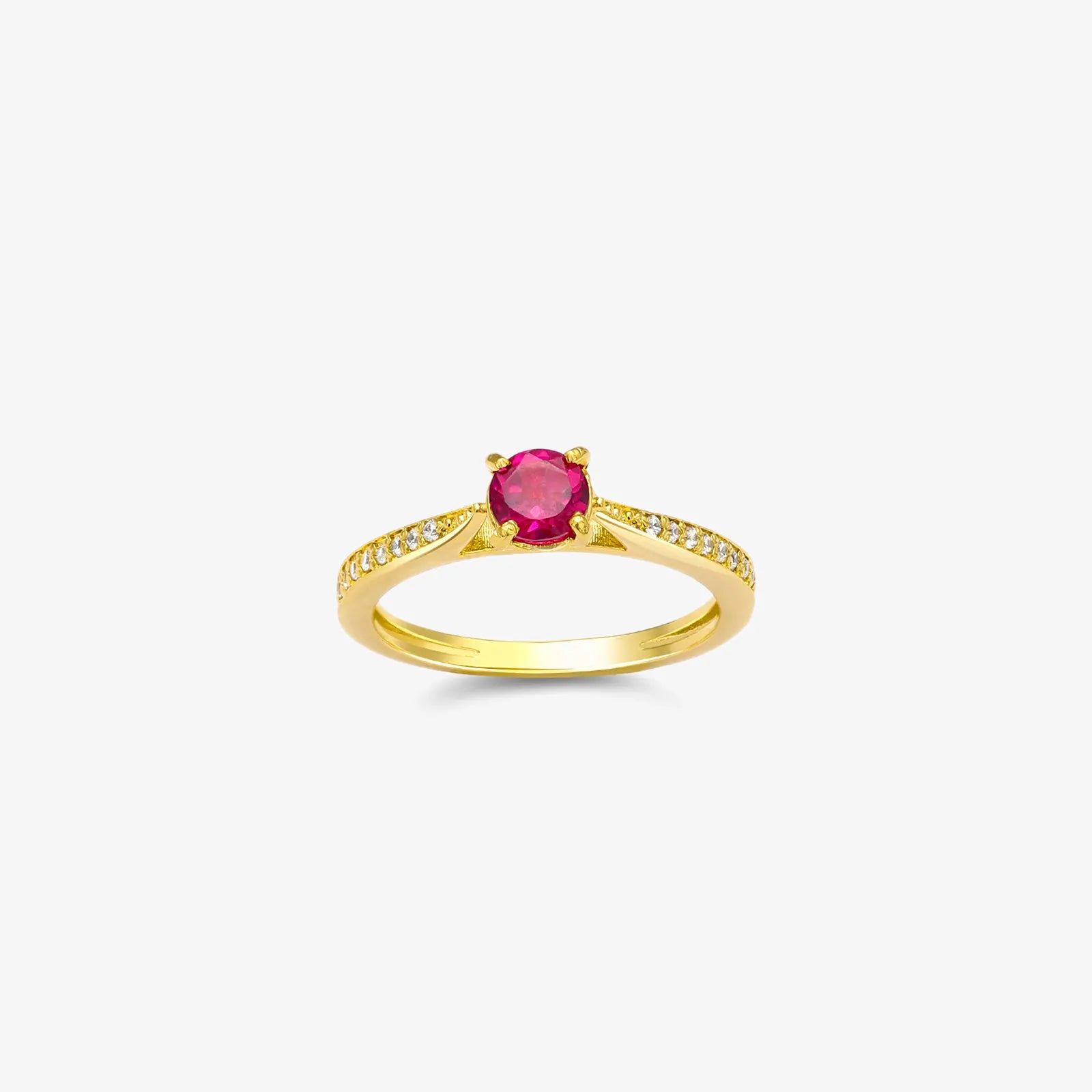 Gold Plated Silver Solitaire CZ Ruby Ring