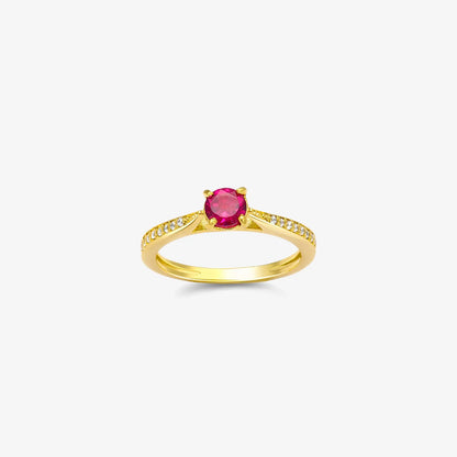 Gold Plated Silver Solitaire CZ Ruby Ring