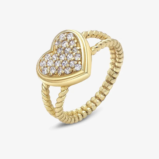 Golden Zircon Heart Silver Ring