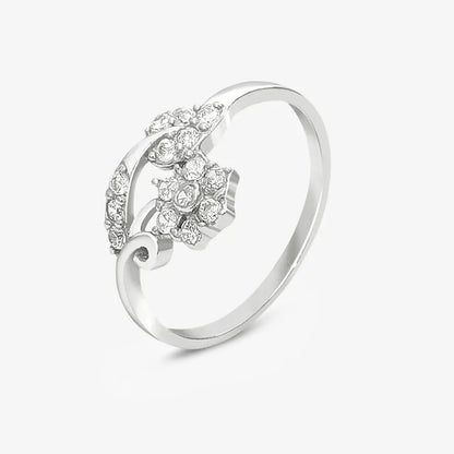 Silver CZ Floral Design Leaf Ring