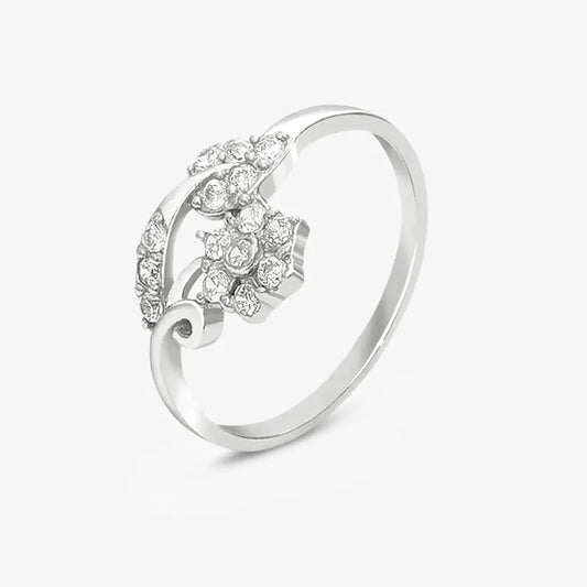 Silver CZ Floral Design Leaf Ring